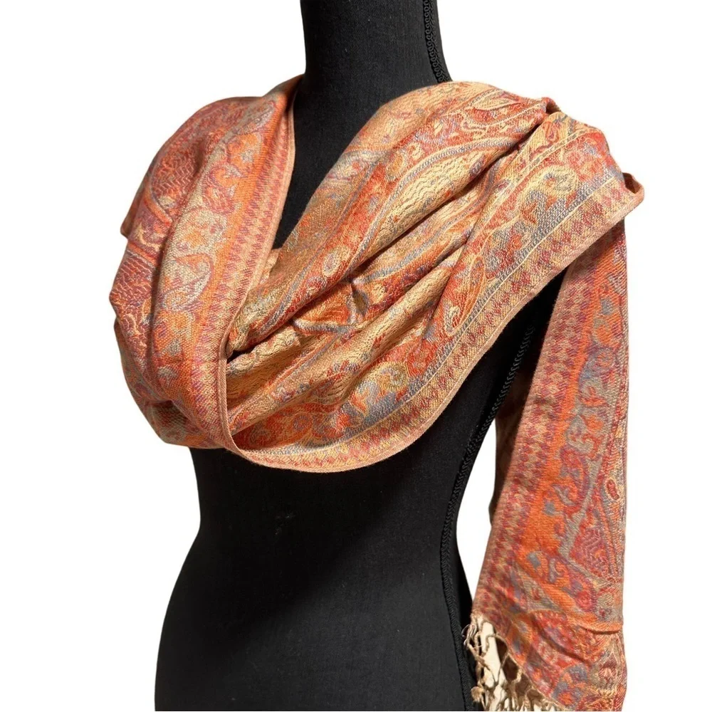 Elegant Shawl in Golden Paisley- Versatile Wrap, Stole, Scarf, Veil Soft Rayon